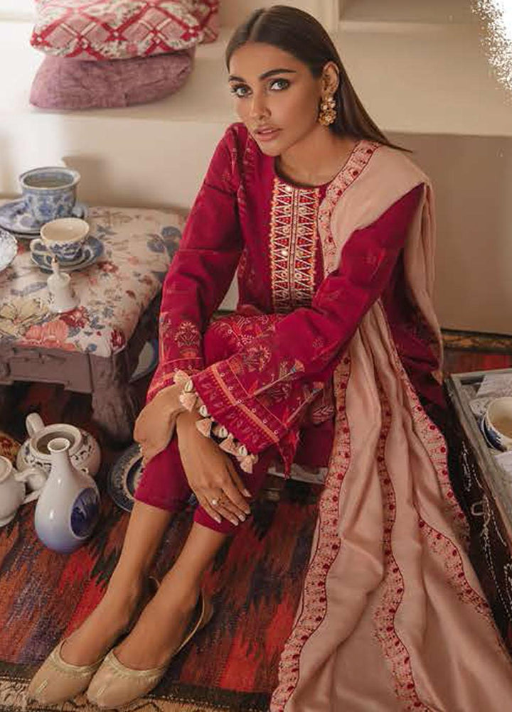 Manzil by Cross Stitch Embroidered Khaddar Suits Unstitched 3 Piece CS21KL D-09 ROSY RADIANCE - Winter Collection