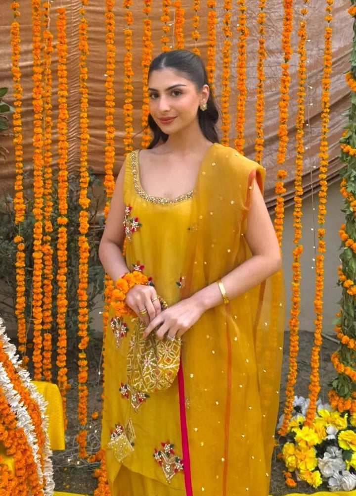 Maria Osama Khan Pret Embroidered Raw Silk 3 Piece Suit Marigold Muse