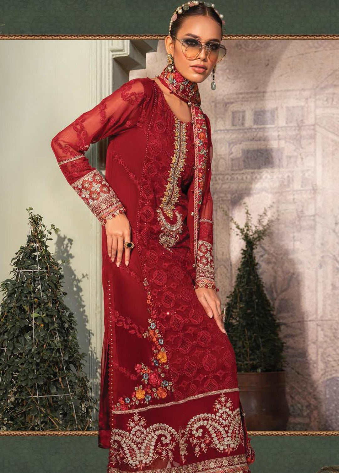 Maria B Embroidered Chiffon Suits Unstitched 3 Piece MB22CU D1 - Luxury Collection