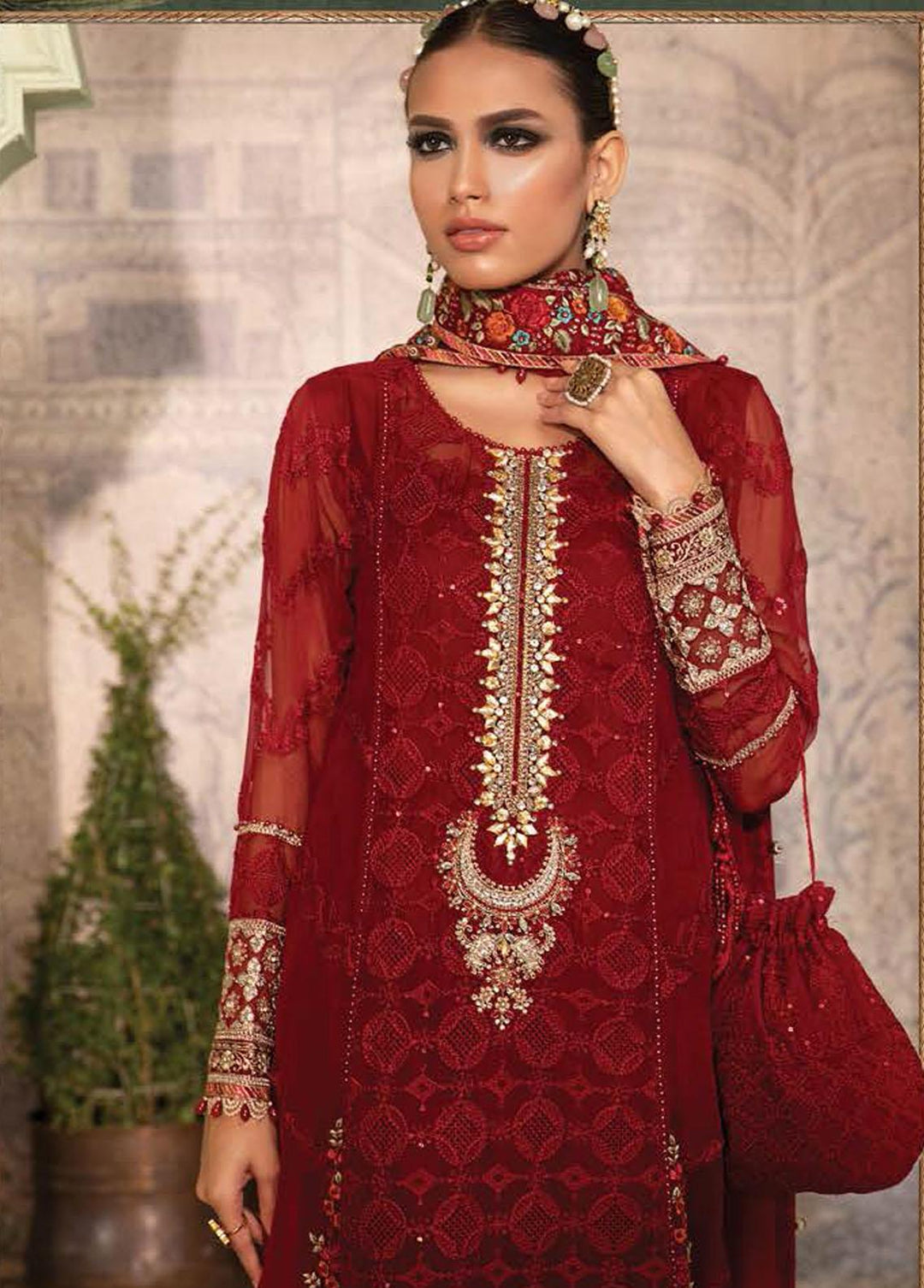 Maria B Embroidered Chiffon Suits Unstitched 3 Piece MB22CU D1 - Luxury Collection