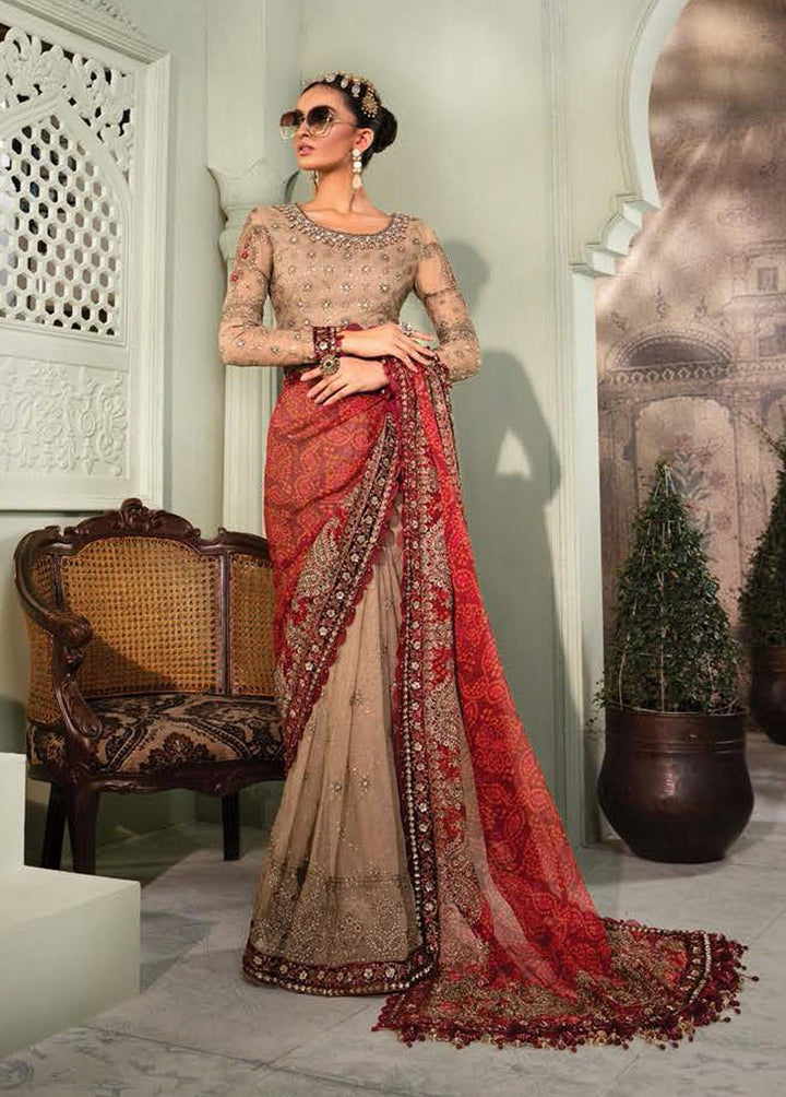 Maria B Embroidered Chiffon  Unstitched Saree MB22CU D2 - Luxury Collection