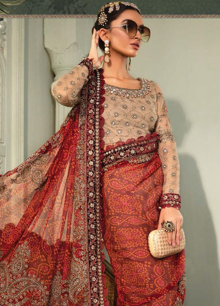 Maria B Embroidered Chiffon  Unstitched Saree MB22CU D2 - Luxury Collection