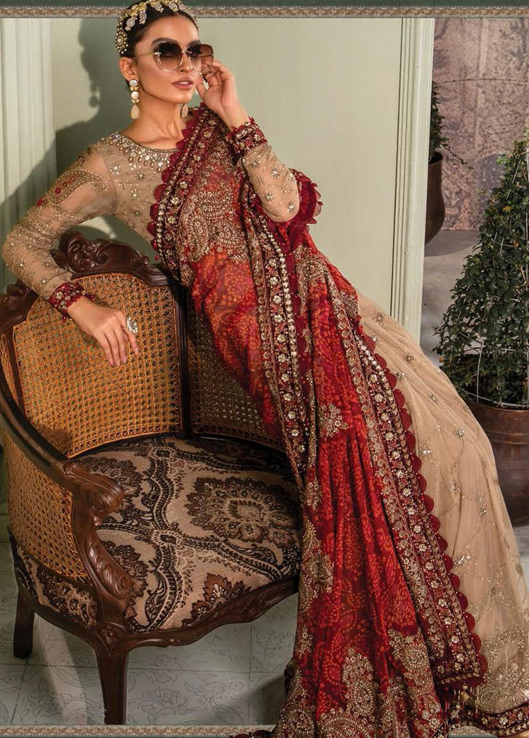 Maria B Embroidered Chiffon  Unstitched Saree MB22CU D2 - Luxury Collection