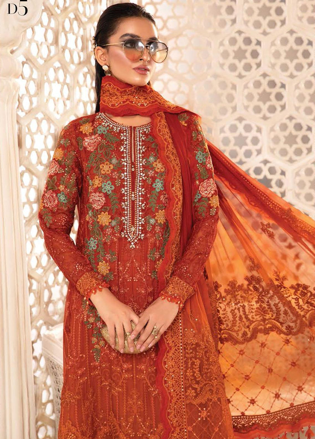 Maria B Embroidered Chiffon Suits Unstitched 3 Piece MB22CU D5 - Luxury Collection