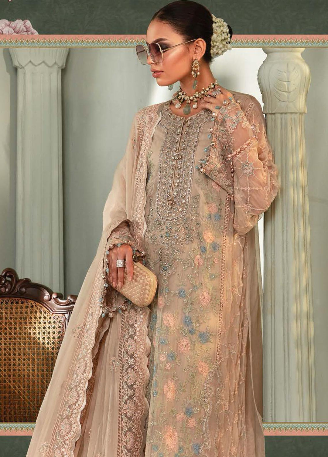 Maria B Embroidered Chiffon Suits Unstitched 3 Piece MB22CU D6 - Luxury Collection
