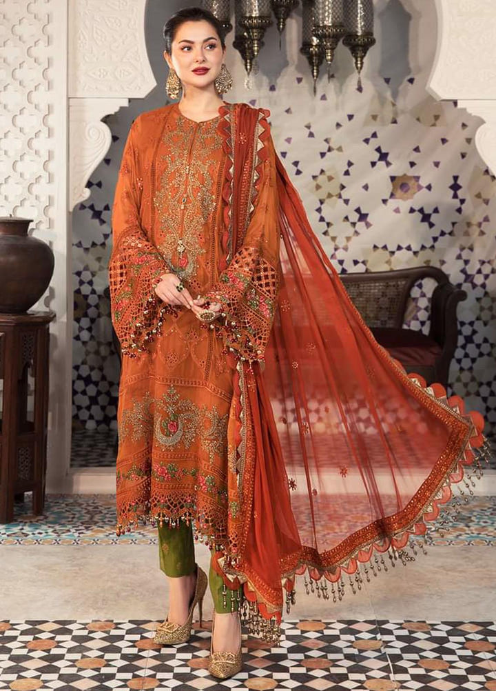 Maria B Embroidered Chiffon Suits Unstitched 3 Piece MB22C D1 - Luxury Collection