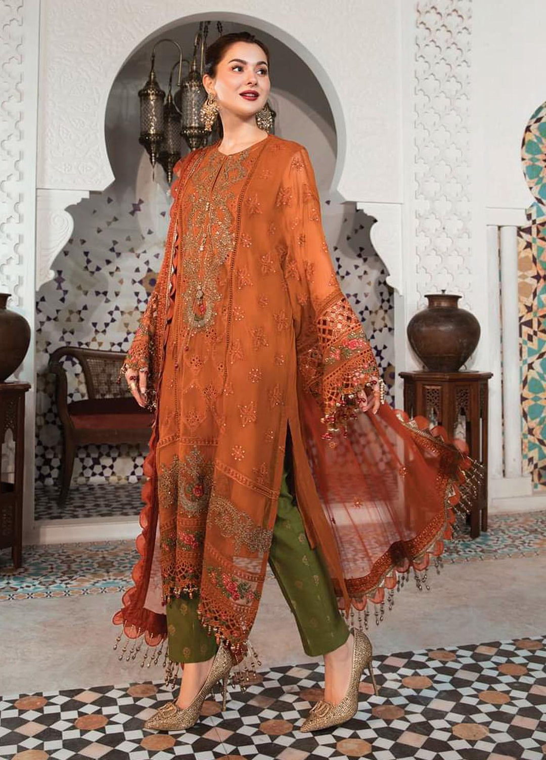 Maria B Embroidered Chiffon Suits Unstitched 3 Piece MB22C D1 - Luxury Collection