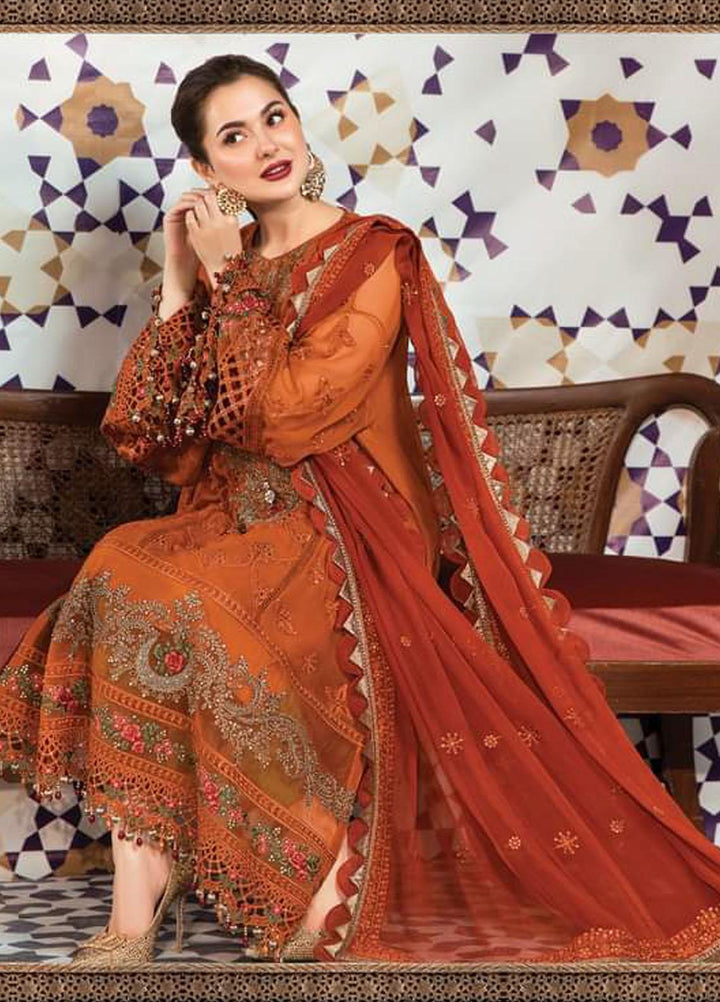Maria B Embroidered Chiffon Suits Unstitched 3 Piece MB22C D1 - Luxury Collection