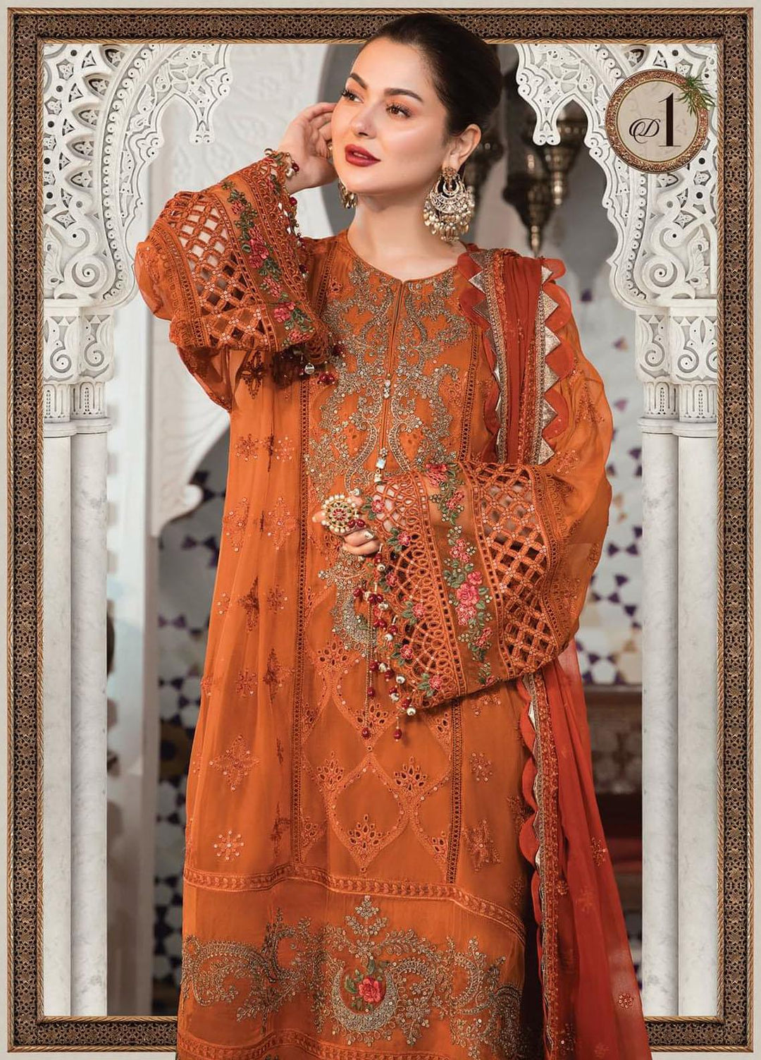 Maria B Embroidered Chiffon Suits Unstitched 3 Piece MB22C D1 - Luxury Collection