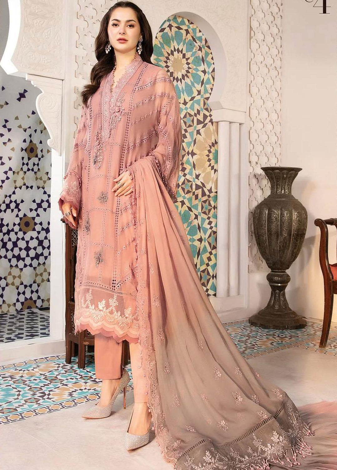 Maria B Embroidered Chiffon Suits Unstitched 3 Piece MB22C D4 - Luxury Collection