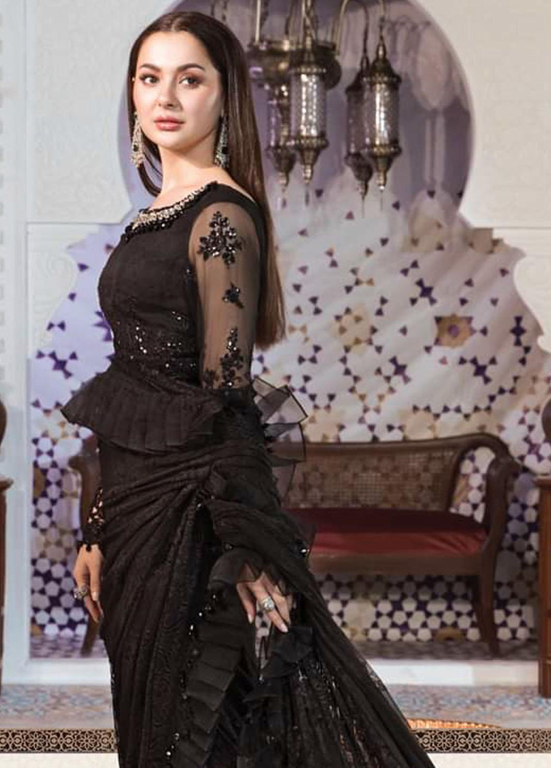 Maria B Embroidered Chiffon  Unstitched Saree MB22C D6 - Luxury Collection