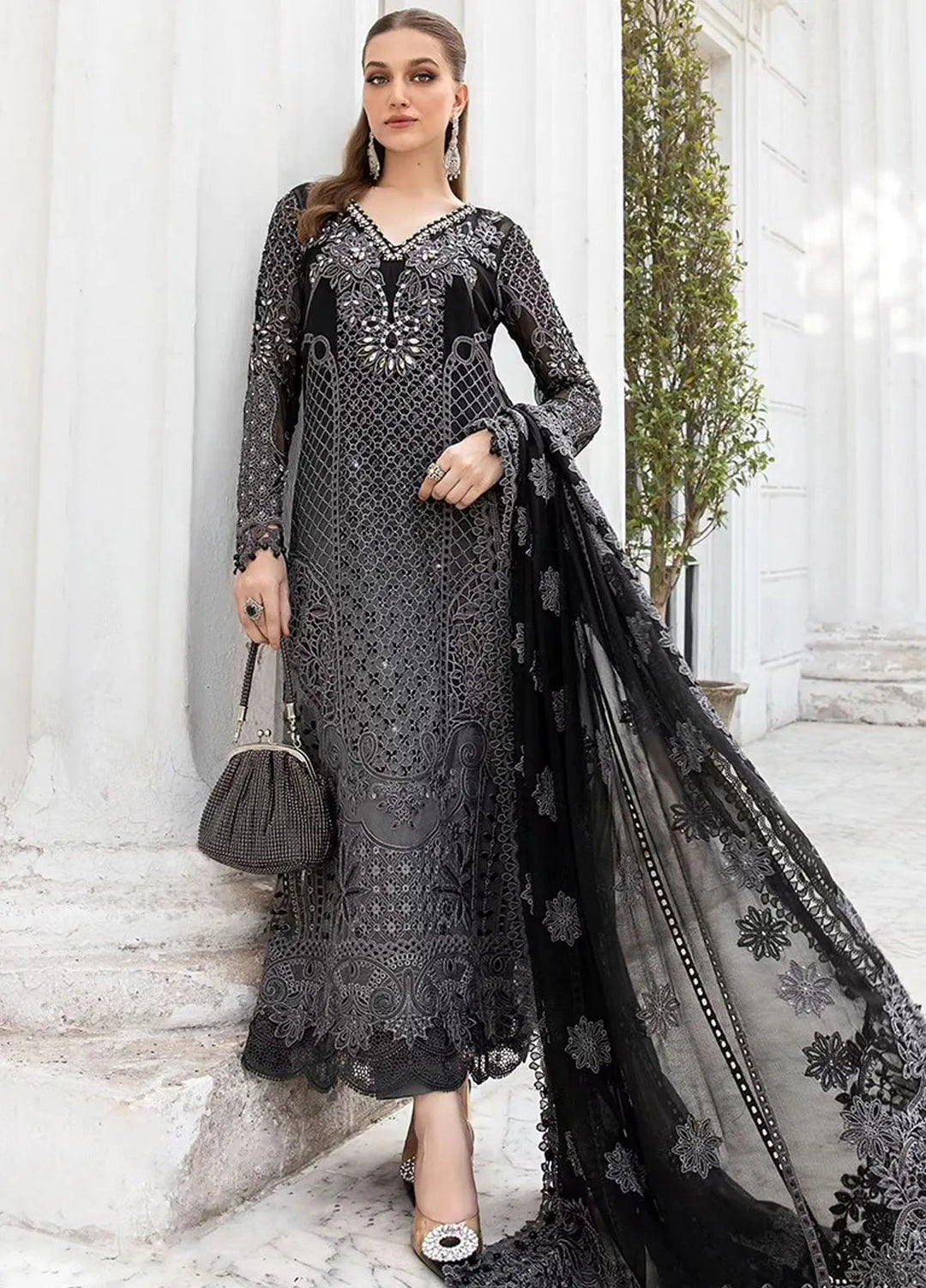 Maria B Embroidered Chiffon Suit Unstitched 3 Piece MB24C D-01 - Formal Collection