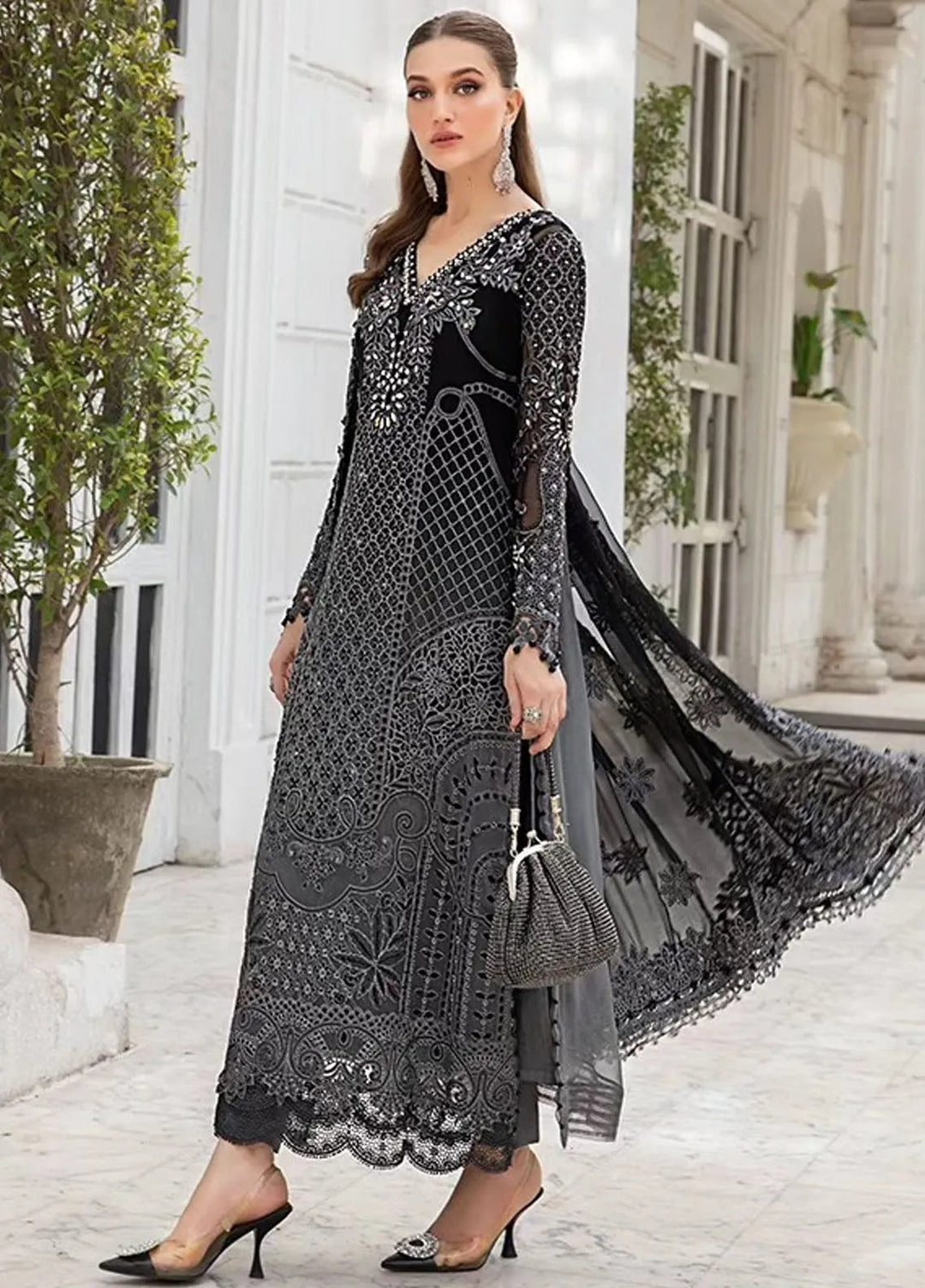 Maria B Embroidered Chiffon Suit Unstitched 3 Piece MB24C D-01 - Formal Collection
