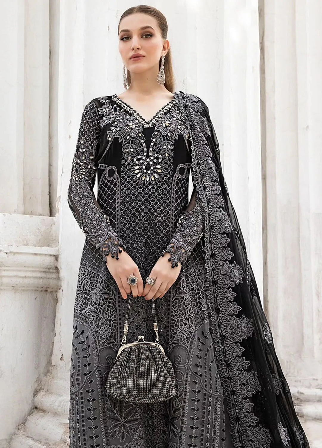 Maria B Embroidered Chiffon Suit Unstitched 3 Piece MB24C D-01 - Formal Collection