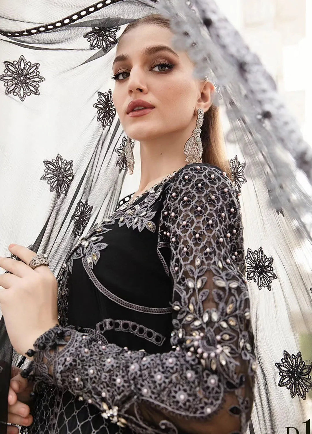 Maria B Embroidered Chiffon Suit Unstitched 3 Piece MB24C D-01 - Formal Collection