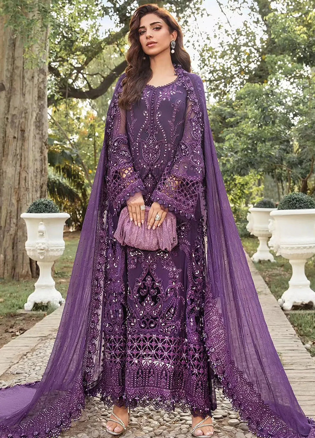 Maria B Embroidered Chiffon Suit Unstitched 3 Piece MB24C D-02 - Formal Collection