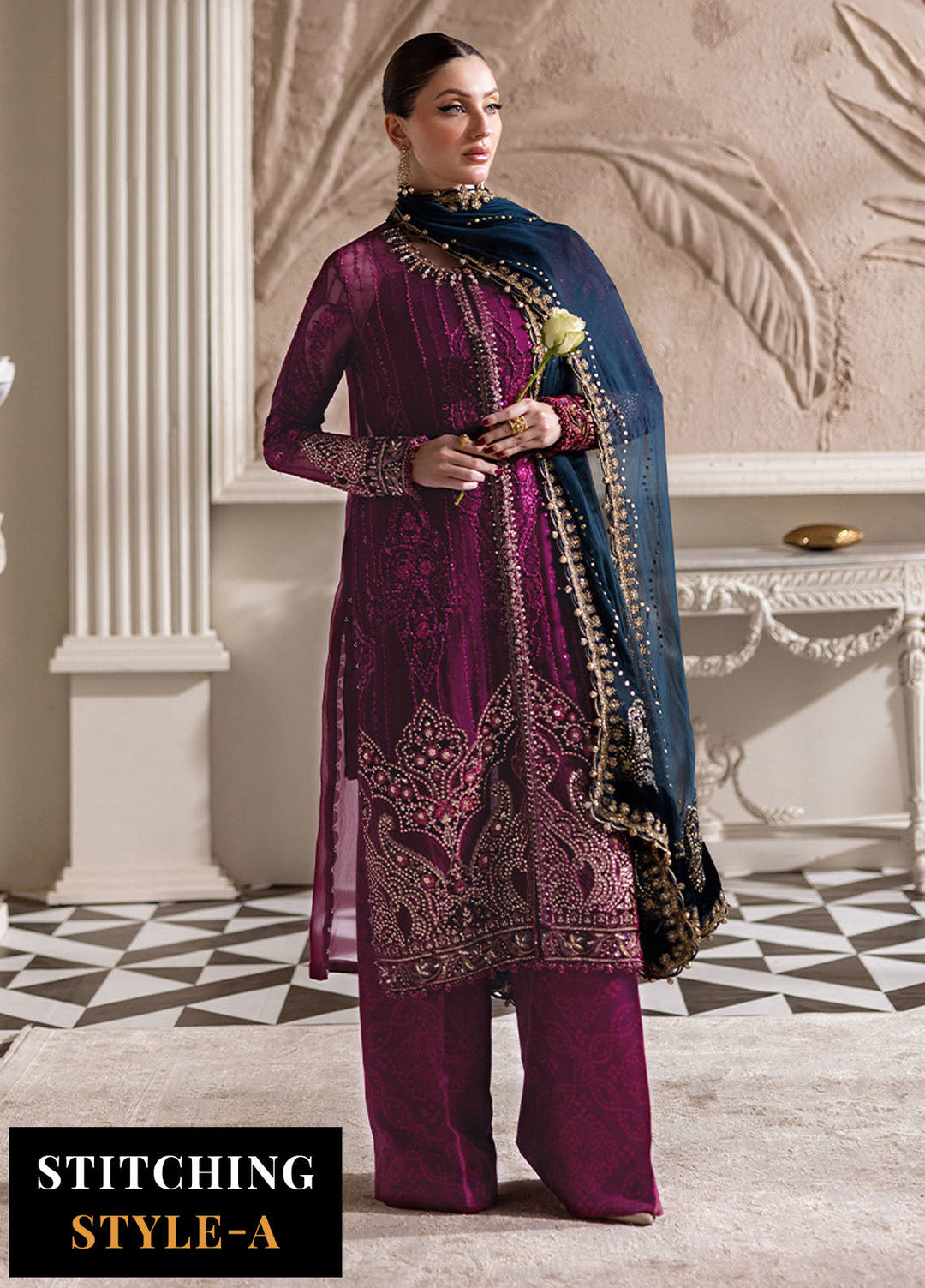 Minor Defect - Maria B Embroidered Chiffon Suits Unstitched 3 Piece MB25CU D-02 - Formals Collection