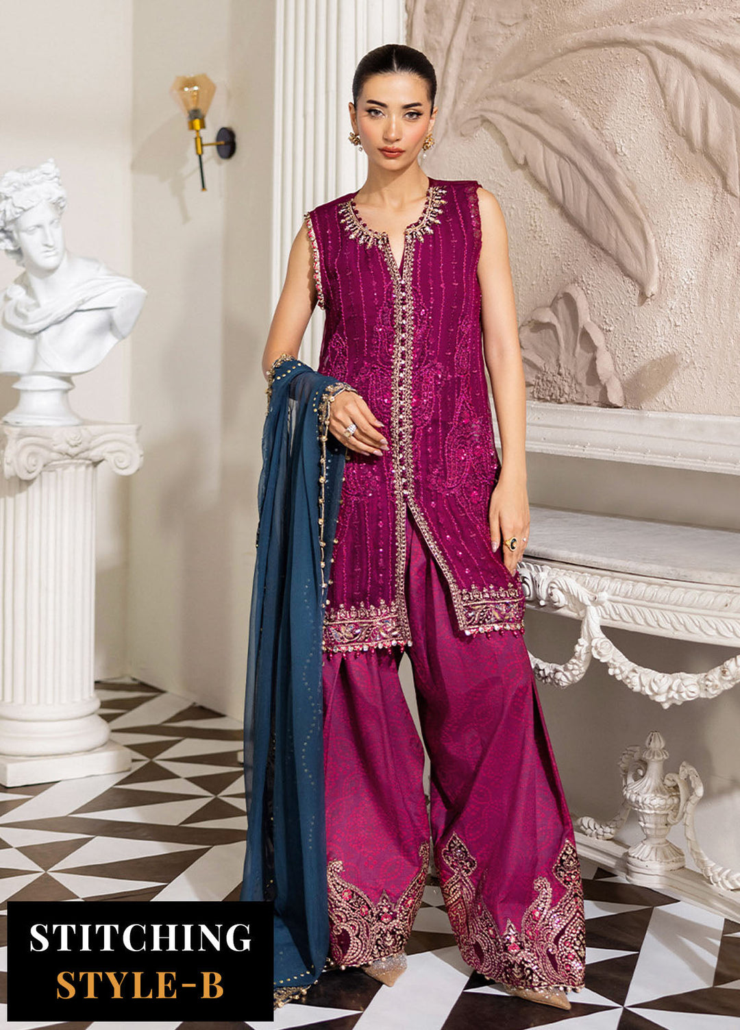 Maria B Embroidered Chiffon Suits Unstitched 3 Piece MB25CU D-02 - Formals Collection