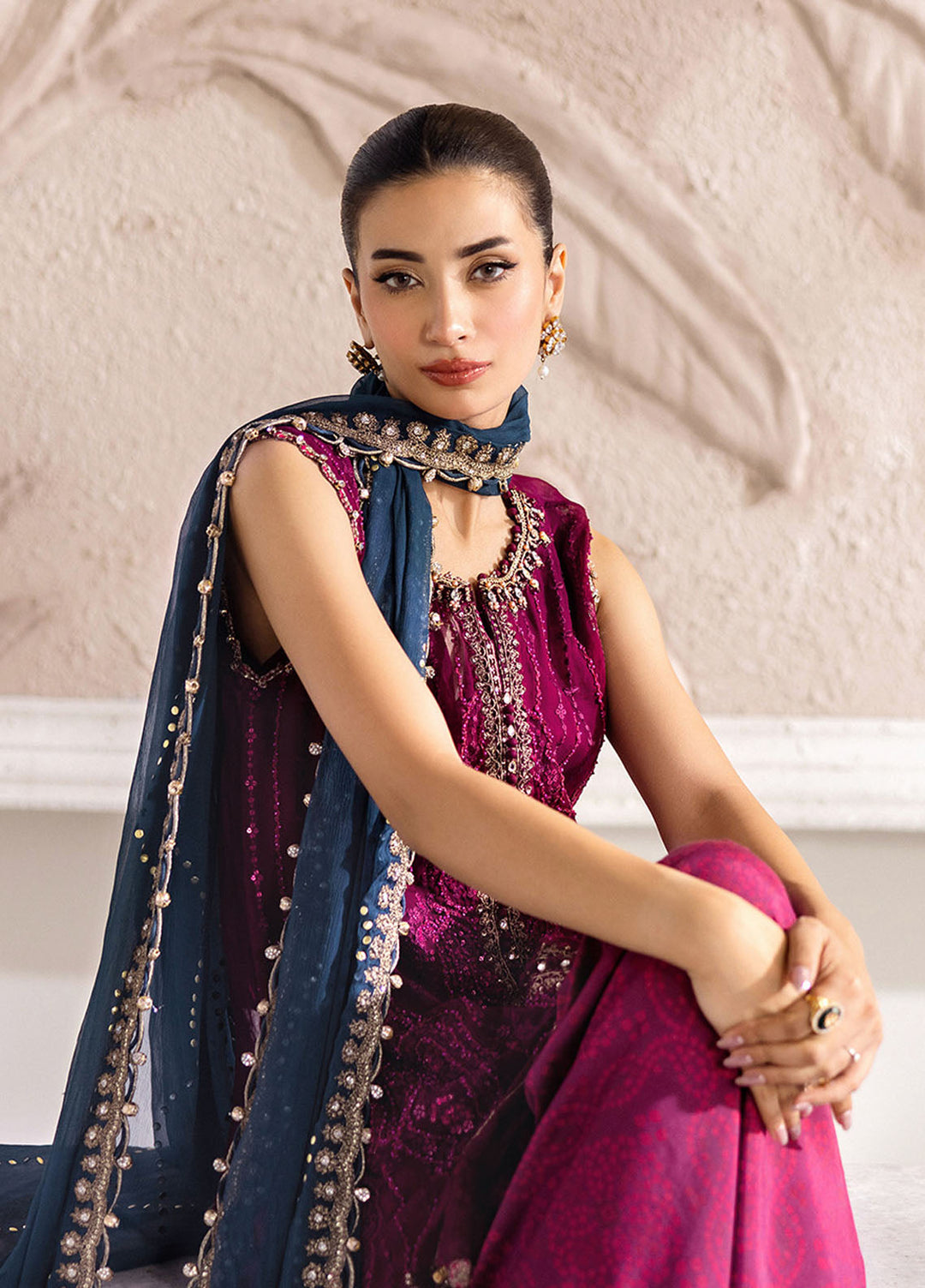 Minor Defect - Maria B Embroidered Chiffon Suits Unstitched 3 Piece MB25CU D-02 - Formals Collection