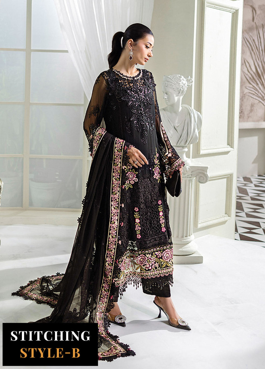 Minor Defect - Maria B Embroidered Chiffon Suits Unstitched 3 Piece MB25CU D-04 - Formals Collection