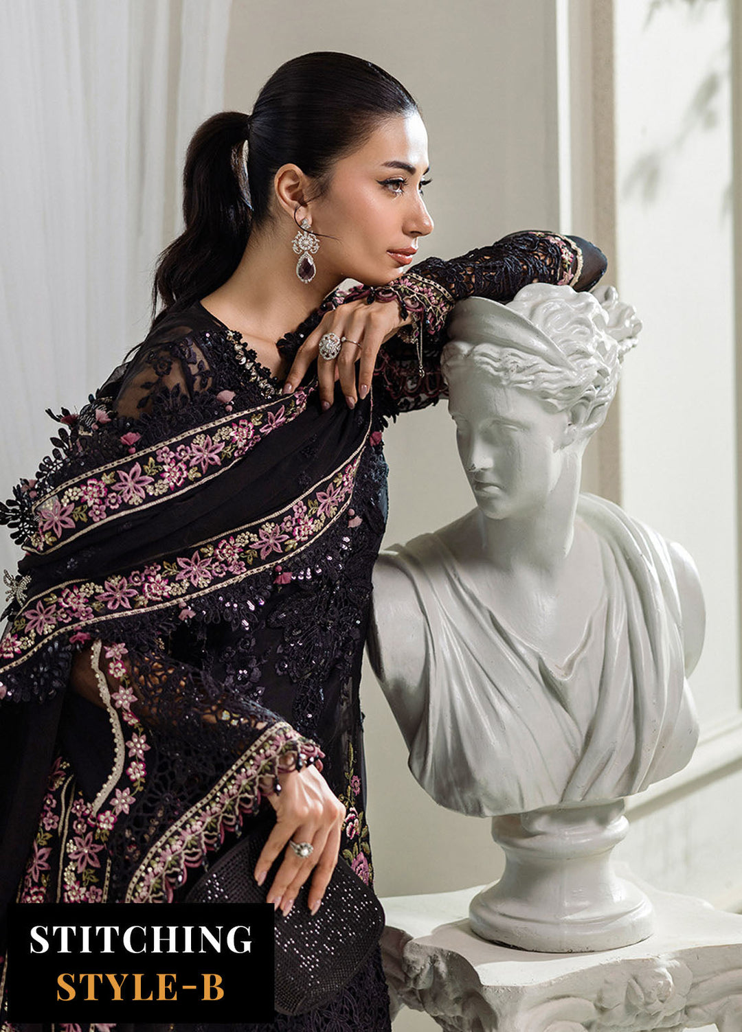 Minor Defect - Maria B Embroidered Chiffon Suits Unstitched 3 Piece MB25CU D-04 - Formals Collection