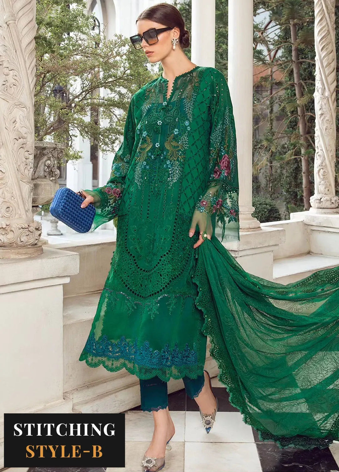Maria B Embroidered Lawn Suit Unstitched 3 Piece MB24E D-02 - Luxury Collection