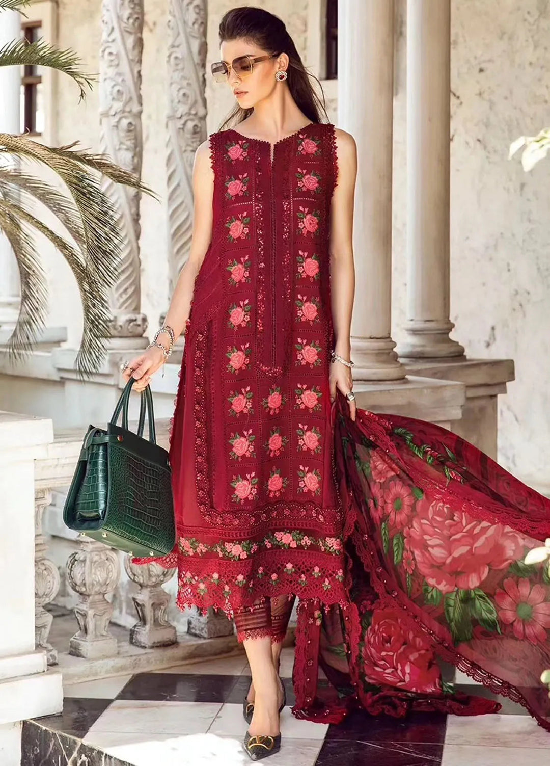 Maria B Embroidered Lawn Suit Unstitched 3 Piece MB24E D-05 - Luxury Collection
