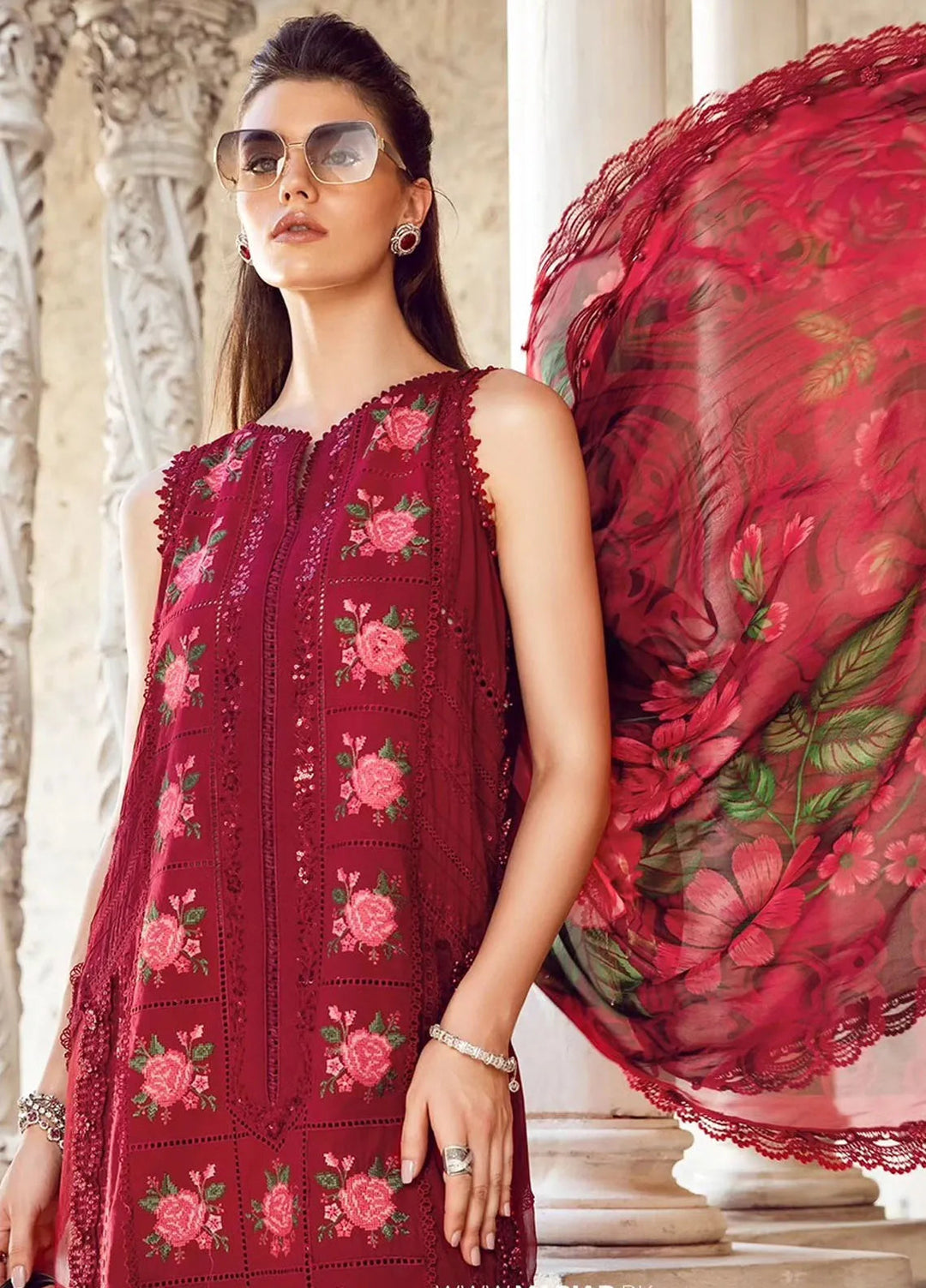 Maria B Embroidered Lawn Suit Unstitched 3 Piece MB24E D-05 - Luxury Collection