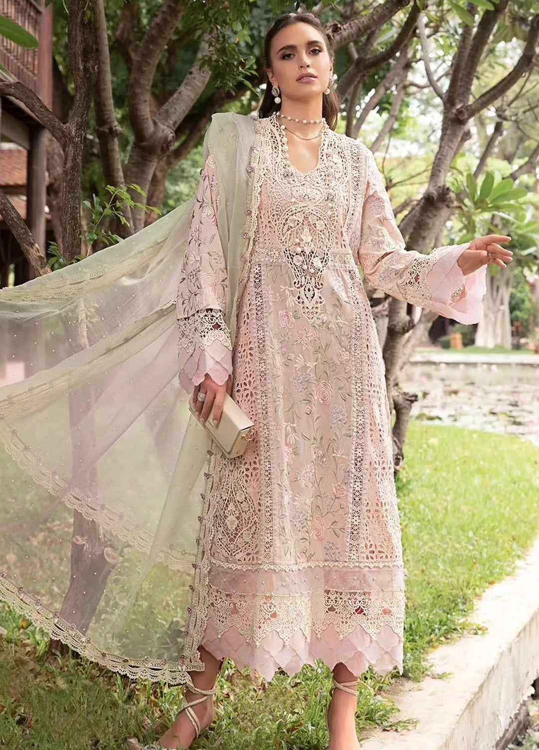 Maria B Embroidered Lawn Suit Unstitched 3 Piece MB24E D-07 - Luxury Collection