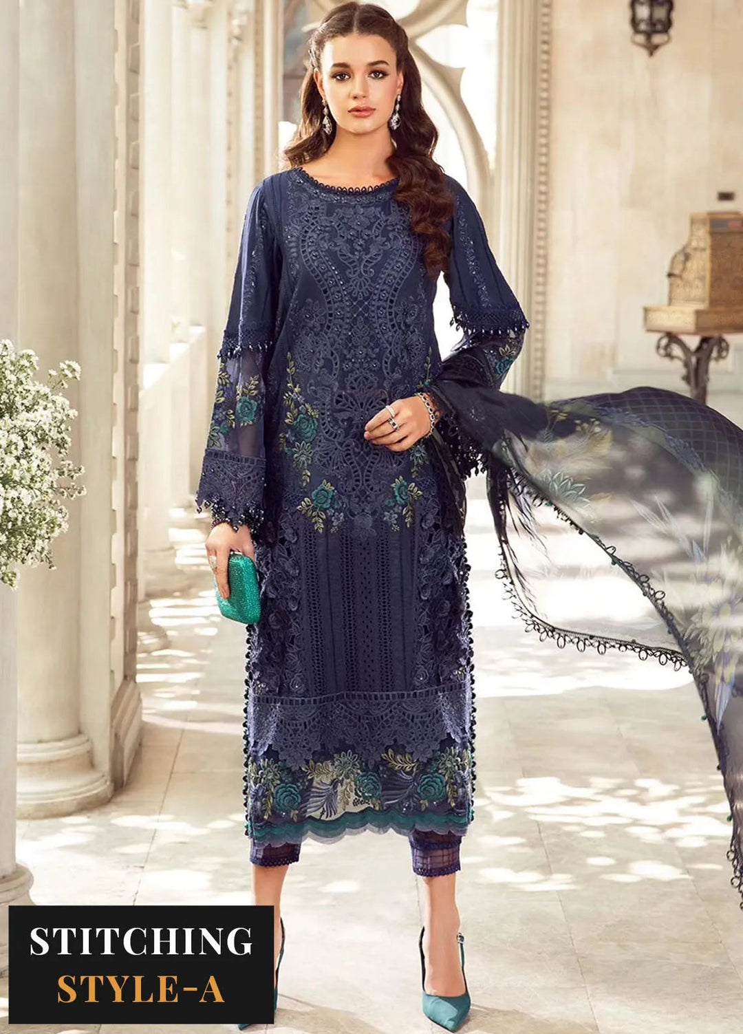 Maria B Embroidered Lawn Suit Unstitched 3 Piece MB24E D-09 - Luxury Collection
