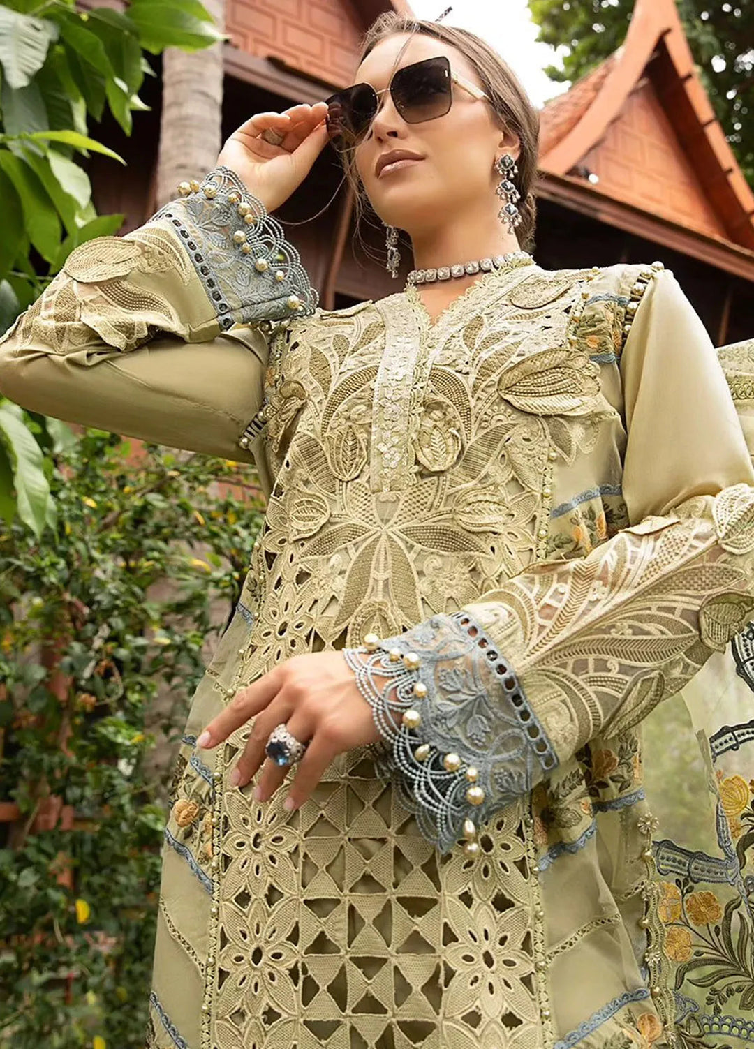 Maria B Embroidered Lawn Suit Unstitched 3 Piece MB24E D-10 - Luxury Collection