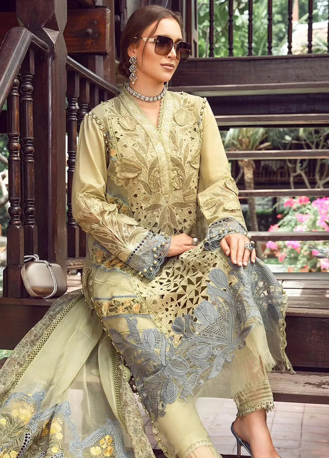 Maria B Embroidered Lawn Suit Unstitched 3 Piece MB24E D-10 - Luxury Collection
