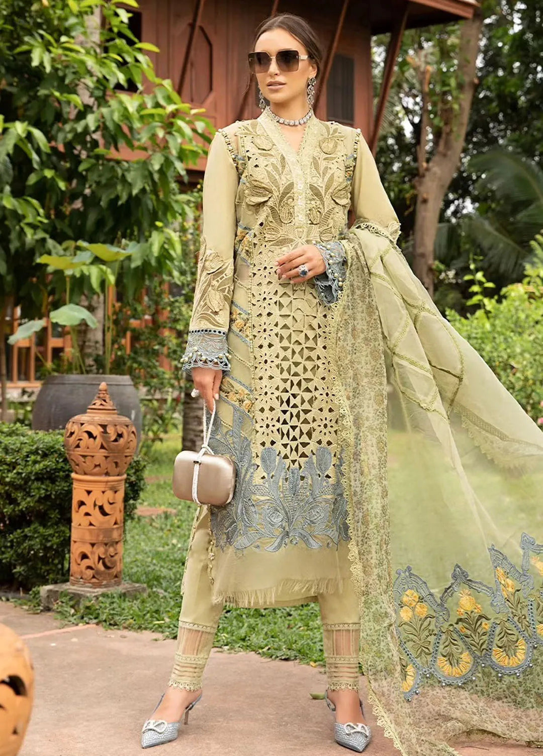 Maria B Embroidered Lawn Suit Unstitched 3 Piece MB24E D-10 - Luxury Collection