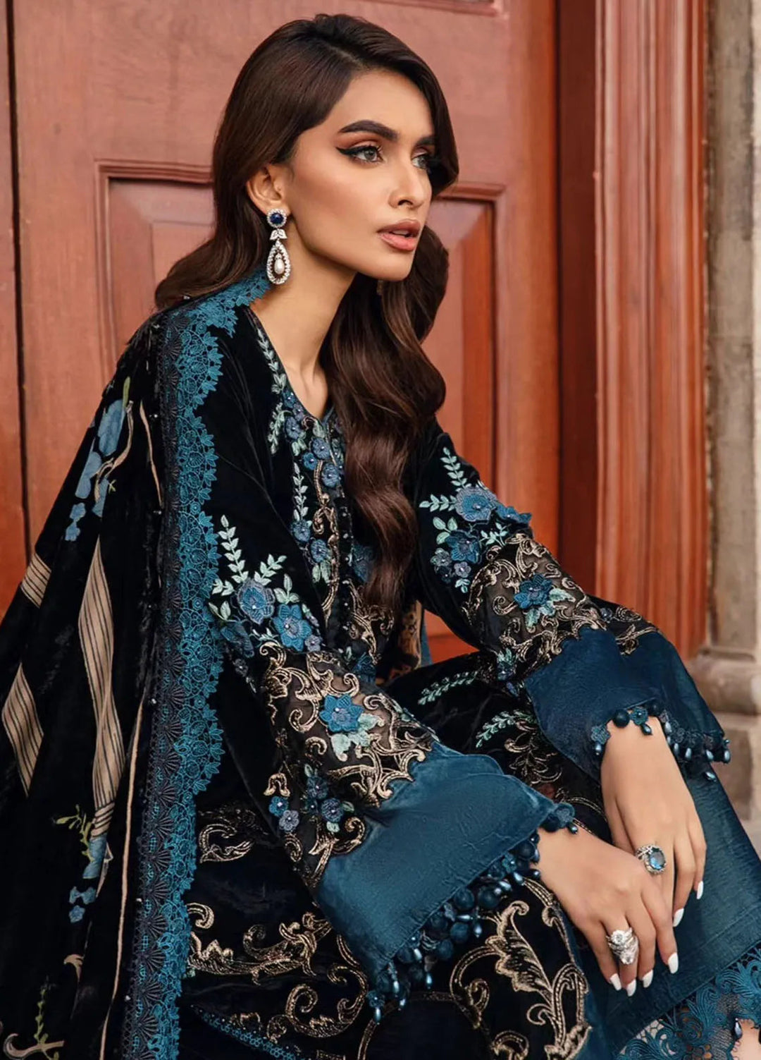 Maria B Embroidered Suit Unstitched 3 Piece D-08 - Winter Collection