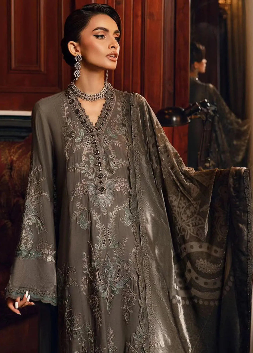 Maria B Embroidered Suit Unstitched 3 Piece D-09 - Winter Collection