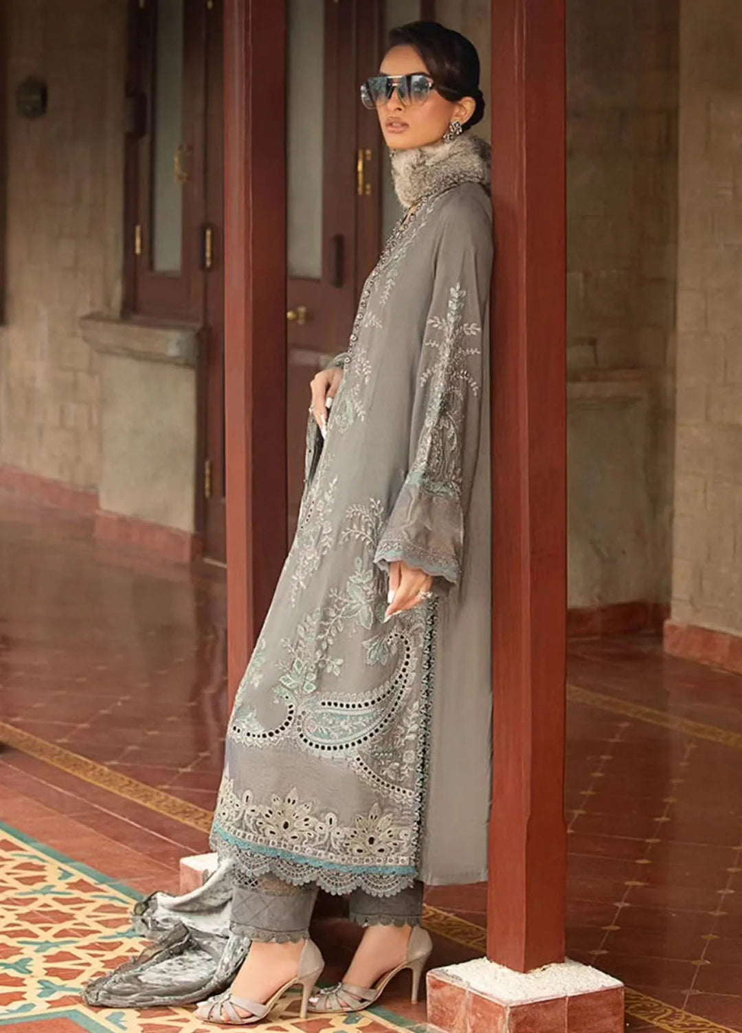 Maria B Embroidered Suit Unstitched 3 Piece D-09 - Winter Collection