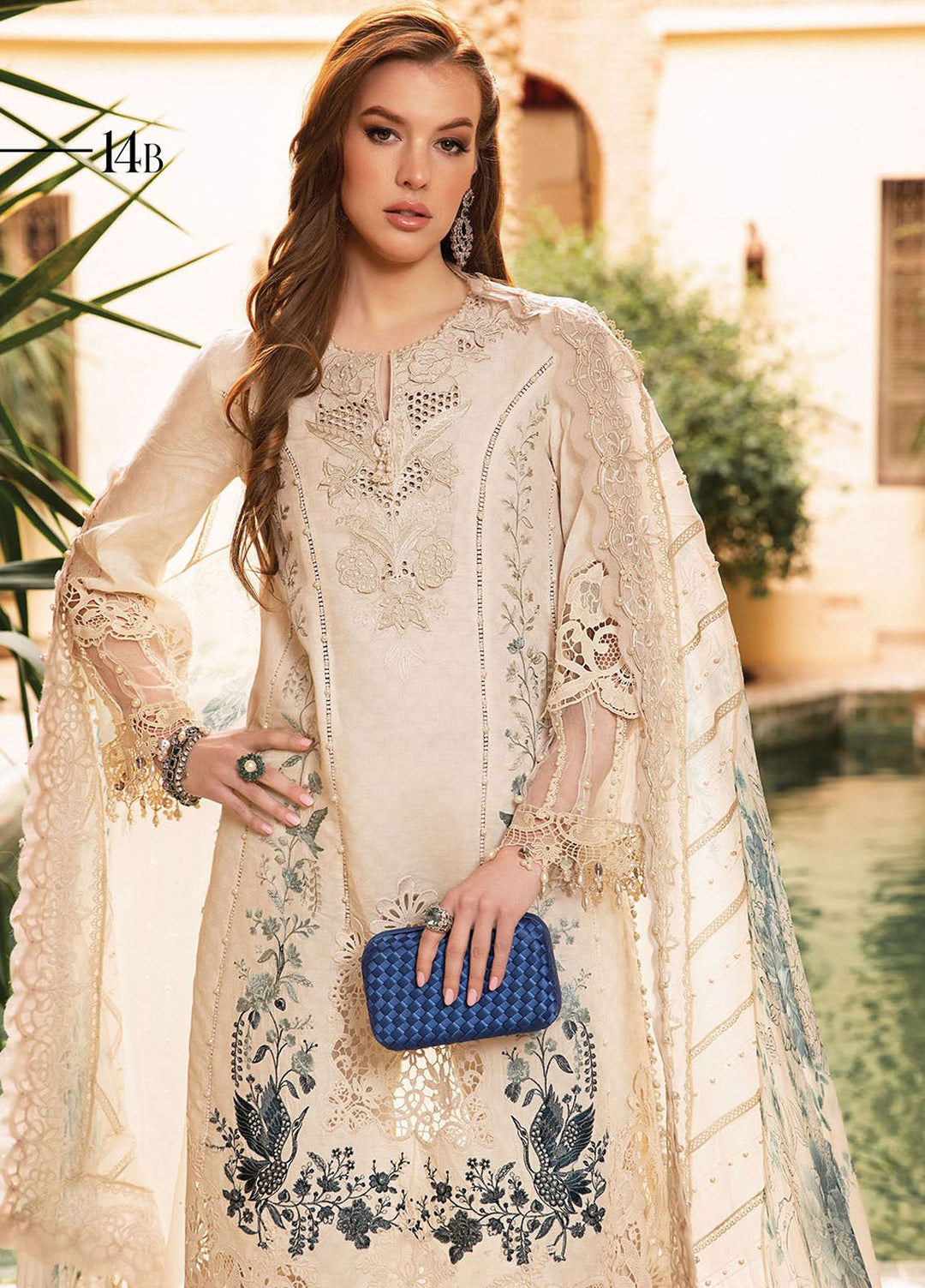 Minor Defect -  Maria B Embroidered  Suits Unstitched 3 Piece MB24LL 14B - Luxury Lawn Collection