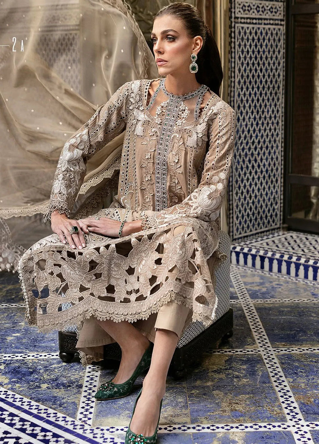 Maria B Embroidered Suits Unstitched 3 Piece MB25VL D-2A - Luxury Collection