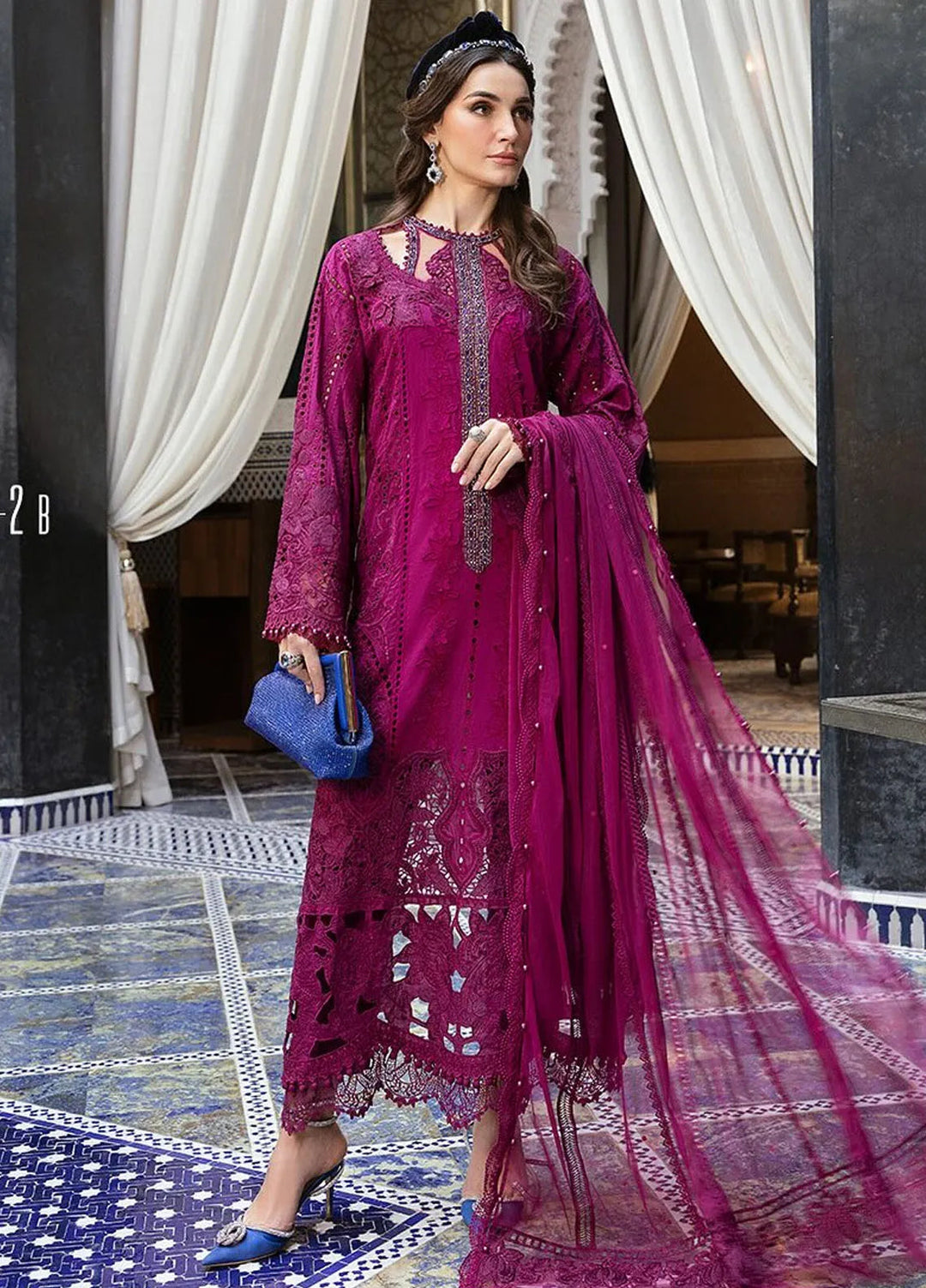 Maria B Embroidered Suits Unstitched 3 Piece MB25VL D-2B - Luxury Collection