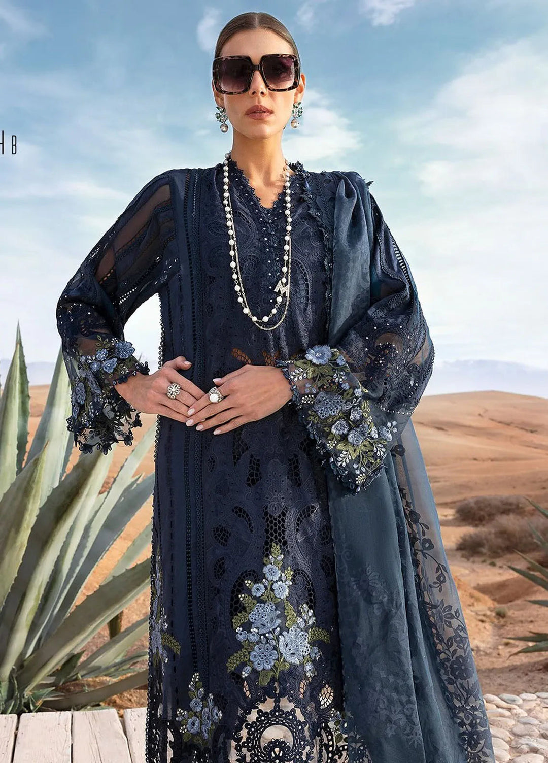 Maria B Embroidered Suits Unstitched 3 Piece MB25VL D-4B - Luxury Collection
