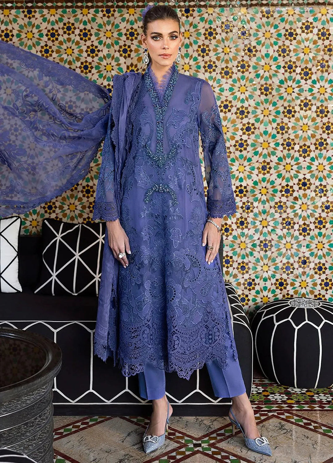 Maria B Embroidered Suits Unstitched 3 Piece MB25VL D-6B - Luxury Collection