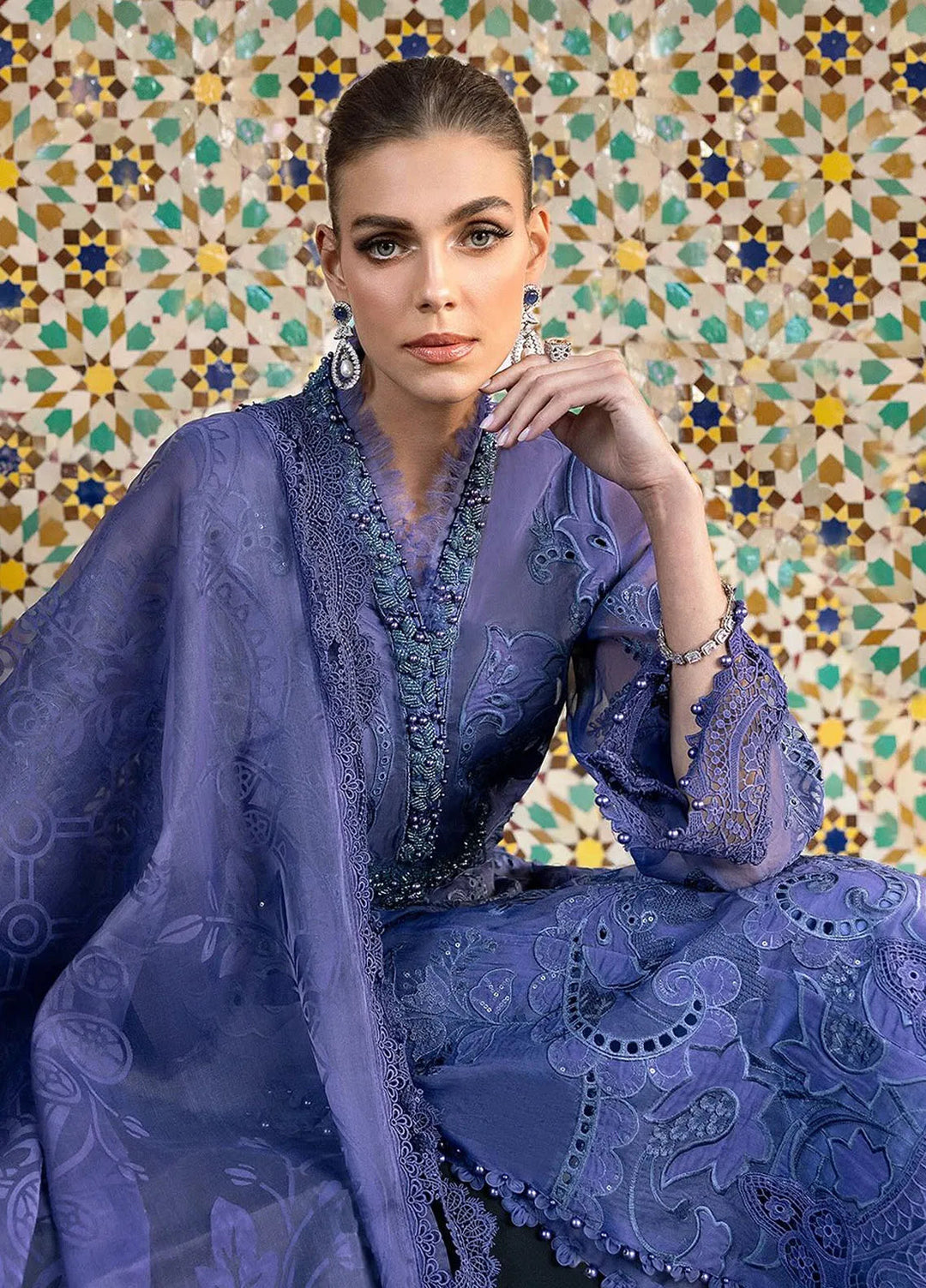 Maria B Embroidered Suits Unstitched 3 Piece MB25VL D-6B - Luxury Collection