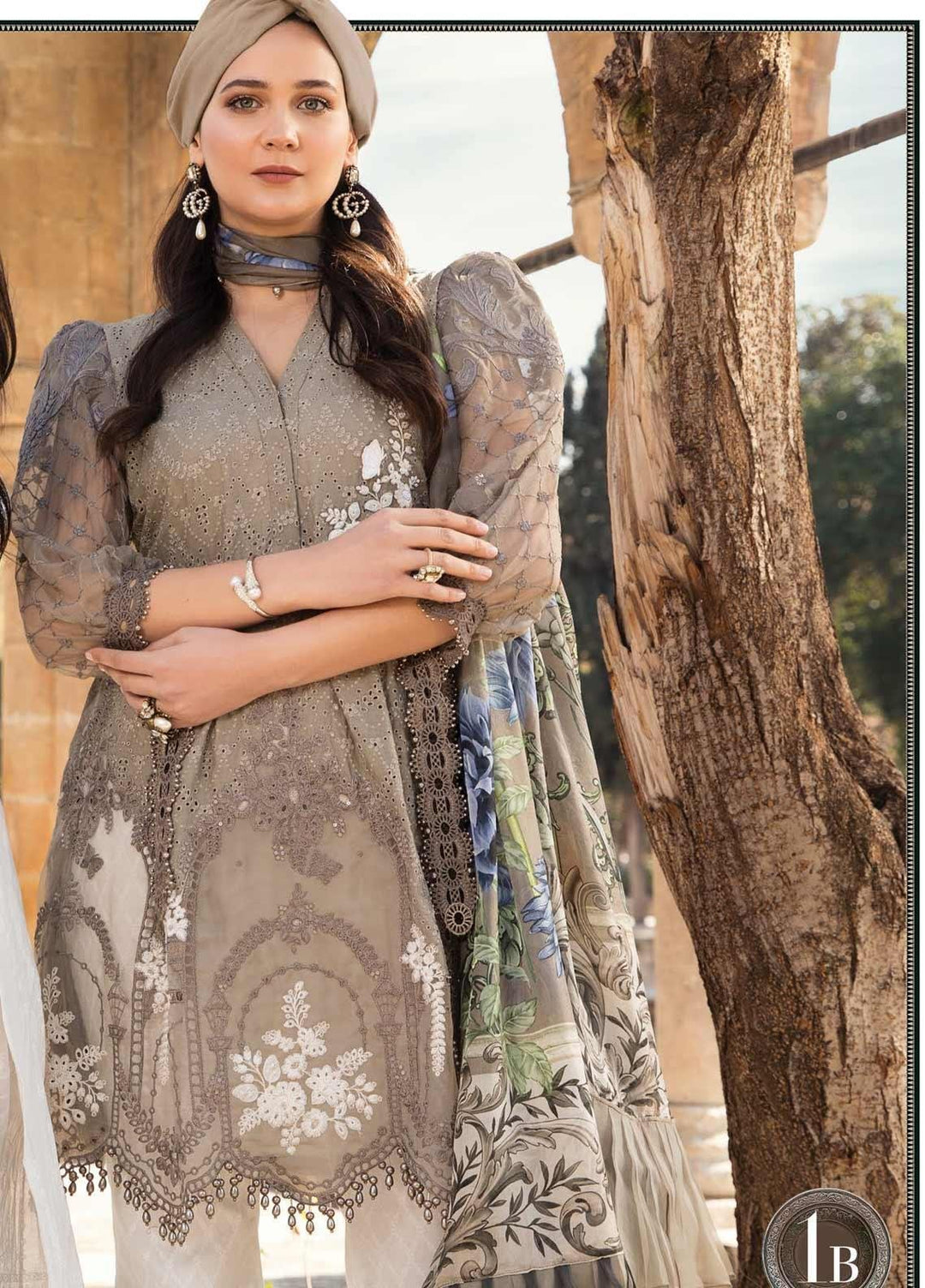 Maria B Embroidered Lawn Suits Unstitched 3 Piece MB21L 1-B - Summer Collection