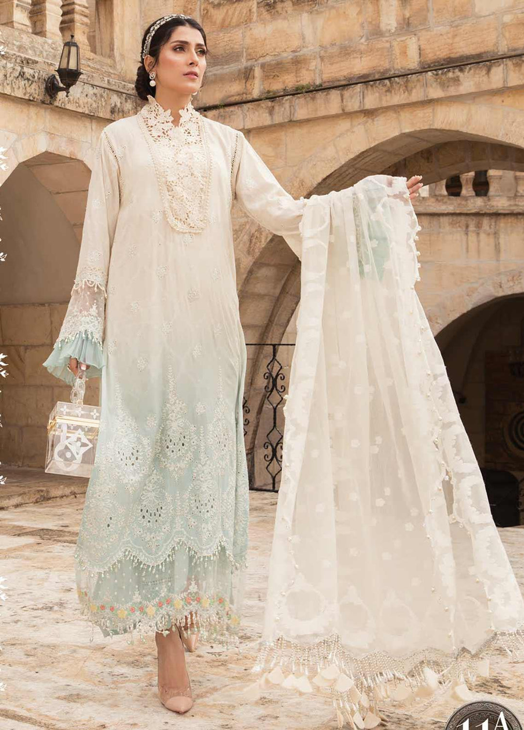 Maria B Embroidered Lawn Suits Unstitched 3 Piece MB21L 11-A - Summer Collection