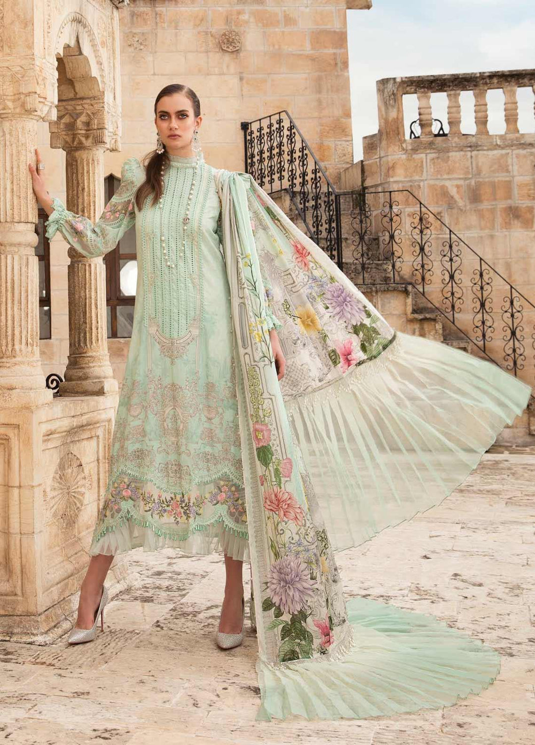 Maria B Embroidered Lawn Suits Unstitched 3 Piece MB21L 15-A - Summer Collection