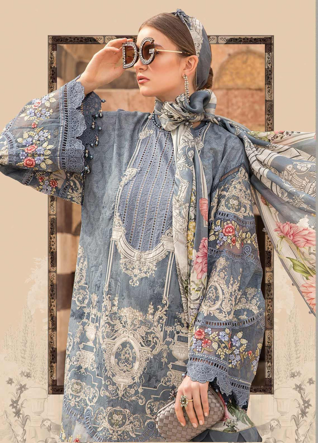 Maria B Embroidered Lawn Suits Unstitched 3 Piece MB21L 15-B - Summer Collection