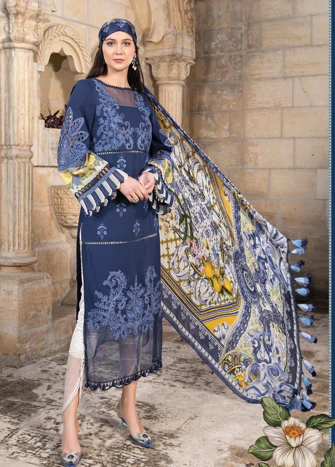 Maria B Embroidered Lawn Suits Unstitched 3 Piece MB21L 8-A - Summer Collection