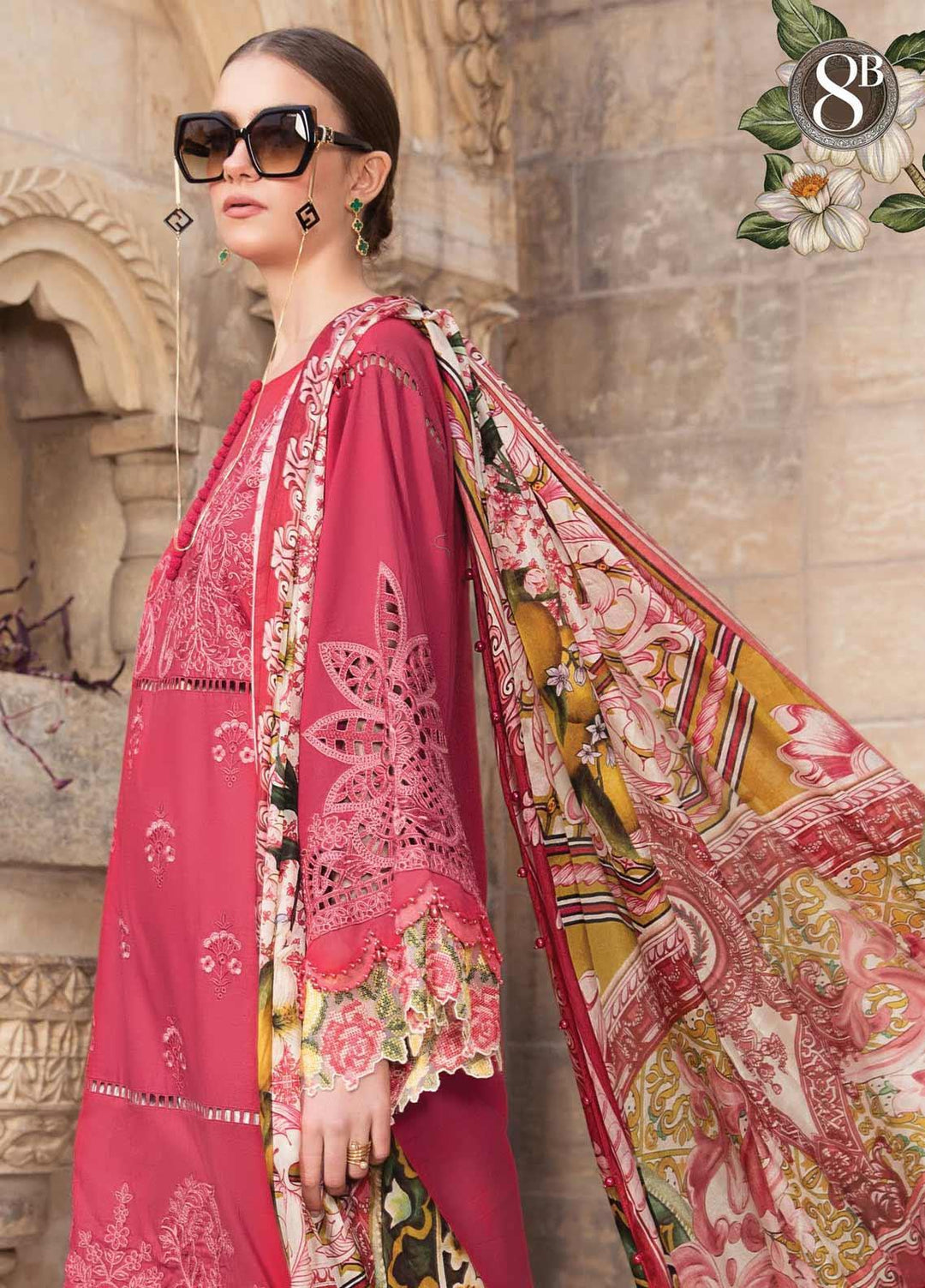 Maria B Embroidered Lawn Suits Unstitched 3 Piece MB21L 8-B - Summer Collection