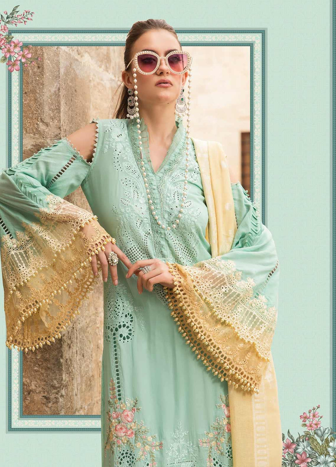 Maria B Embroidered Lawn Suits Unstitched 3 Piece MB21L 9-A - Summer Collection