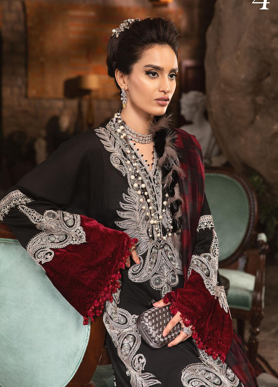 Maria B Embroidered Linen Suits Unstitched 3 Piece MB22LN D4 - Winter Collection